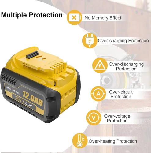 Vista 3 de Paquete de 2 baterías de repuesto de 12.0Ah para Dewalt 20V 60V compatible con Dewalt 20V/60V batería DCB609 DCB606 DCB612 Series Power Tools
