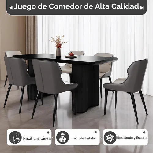Vista 5 de Mesa de comedor rectangular de 63 pulgadas con 4 sillas, moderna mesa de comedor negra con sillas para sala de estar, comedor y cocina