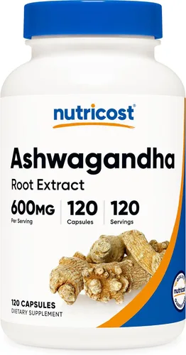 Vista 6 de Nutricost Extracto de Raíz de Ashwagandha Suplemento Herbal 600mg, 30 Cápsulas - Vegetariano, Sin OGM, Sin Gluten