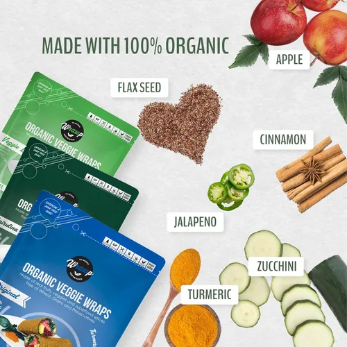 Vista 3 de WrawP Paquete variado de mini envoltura vegetal orgánica de 3 sabores (original, espirulina, vida vegetal) estable en el estante, todo natural, sin