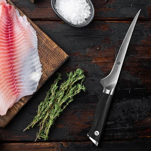 Vista 7 de FINTISO Cuchillo de filete de 7 pulgadas, cuchillo japonés súper afilado