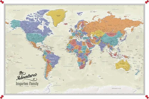 Vista 13 de Lienzo - Mapa de viaje personalizado del mundo Tan Oceans con chinchetas y marco blanco texturizado