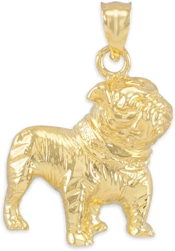 Vista 2 de Collar con colgante de bulldog inglés de oro amarillo pulido de 14 quilates