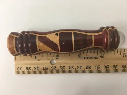 Vista 3 de N & J - Teleidoscopio caleidoscopio en madera de Padauk, 4 1/2 pulgadas, maderas incrustadas de padauk, ébano, teca y jalneem. Hecho a mano en U S A