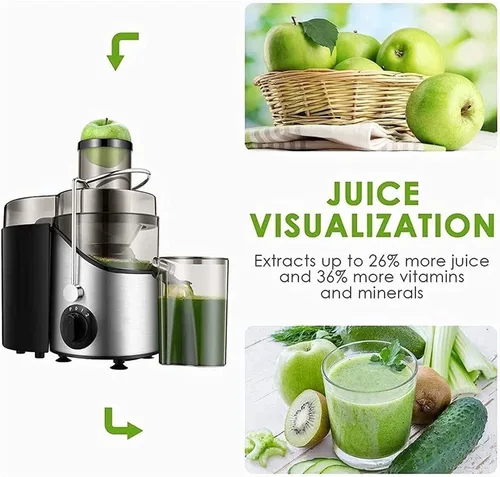 Vista 2 de Máquina exprimidora, exprimidor centrífugo, extractor centrífugo de 2 velocidades, extractor para frutas y verduras, sin BPA, fácil de limpiar, 400