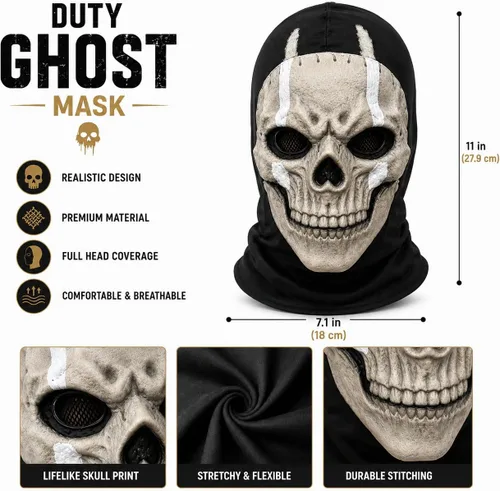 Vista 8 de Dutty - Máscara de fantasma de calavera, disfraz de pasamontañas de COD