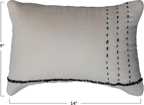 Vista 3 de Creative Co-Op Almohada lumbar bordada de algodón, color crema y gris, marfil