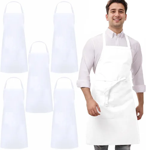 Vista 8 de 5 Pack Black White Apron, Chef Servers Waitress Aprons with Pockets for Men Women, Professional Work Apron