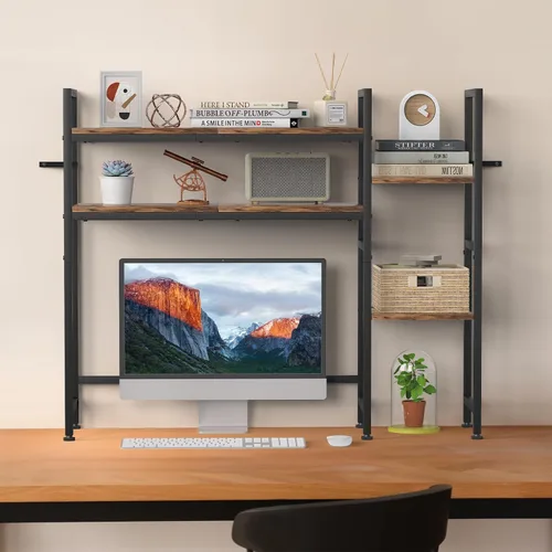 Vista 7 de Estantería de escritorio, 37.4" W escritorio Hutch Dorm, para oficina en Marrón