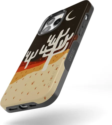 Vista 4 de Funda Casely para iPhone 14 Pro Max Compatible con MagSafe Noches del Desierto Funda Western Colorblock de Cactus y Luna