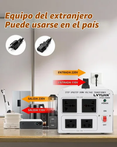 Vista 4 de LVYUAN Transformador de voltaje de 2500 W, convertidor de potencia elevador de 110 V a 220 V, reductor de 220 V a 110 V, 110/120 voltios - 220/240