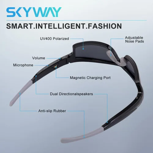 Vista 4 de SKYWAY Gafas de sol deportivas polarizadas inteligentes Bluetooth con audio inalámbrico protección UV para deportes al aire libre, diseño unisex