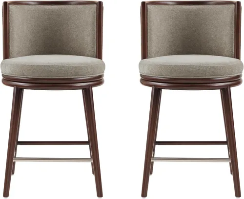 Vista 18 de Manhattan Comfort Taburete tapizado de madera moderno Evalyn Crema