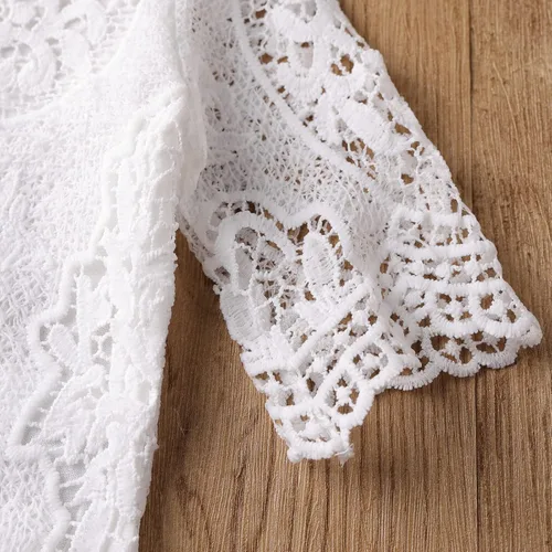 Vista 8 de ODIMAME Conjunto de ropa para bebé niña con encaje blanco + jeans rasgados + diadema, conjunto de ropa de verano de 3 piezas