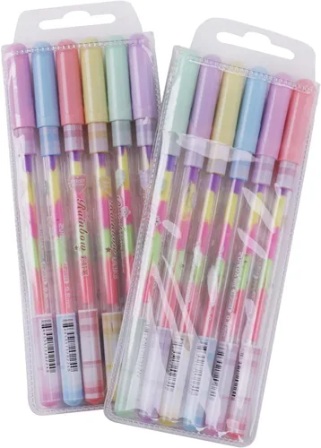 Vista 7 de Paquete de 12 bolígrafos de gel de tinta multicolor 6 en 1 de 0.031 pulgadas, bola rodante, suministros escolares de oficina, bolígrafo, repuestos