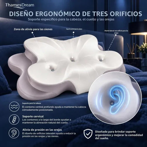 Vista 8 de Almohada cervical de espuma viscoelástica, alivio del dolor de Gris y blanco