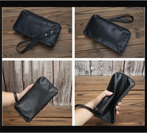 Vista 3 de PDGJG Bolso de mano de cuero suave para hombre bolso de mano largo de moda casual bolsa de teléfono de negocios color A tamaño 39 x 16 x 79in