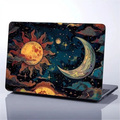 Vista 7 de para MacBook Air de 13 Pulgadas, Funda Negra con Patrón de Sol y Luna Brillando en Contraste Versión 2011-2017 de A1466/A1369 Carcasa Rígida