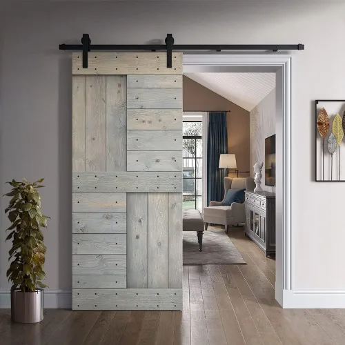 Vista 6 de TMS Serie N - Puerta corrediza interior de madera de pino anudada con kit de herrajes deslizantes (32 x 84 pulgadas, blanco)