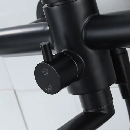 Vista 7 de Grifo de fregadero de cocina para montaje en pared, grifo comercial negro mate con rociador lateral, grifo mezclador de acero inoxidable, grifo