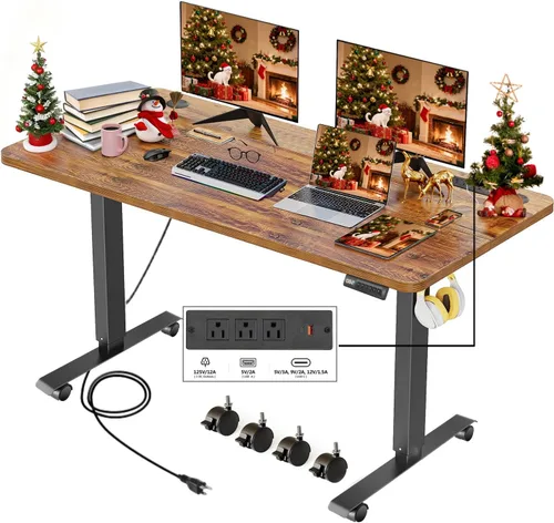 Vista 22 de Escritorio eléctrico de altura ajustable de pie, escritorio de sentarse y pararse de 48 x 24 pulgadas con toma de corriente, 2 puertos USB, 3 tomas