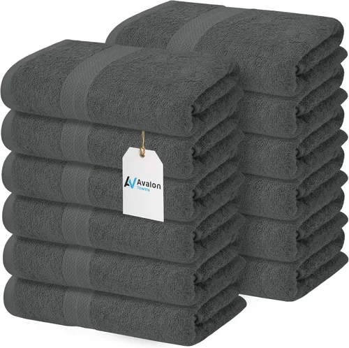 Vista 8 de Avalon Towels Toallas de baño para baño, 100% algodón, color negro, paquete de 12 (24 x 48 pulgadas), juego de toallas de baño de secado rápido