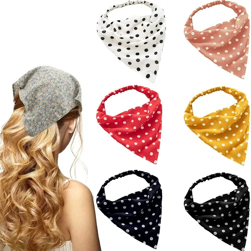 Vista 10 de Pañuelo elástico para el cabello, bandanas para el cabello, bufanda de lunares para mujeres y niñas (flor de satén retro)