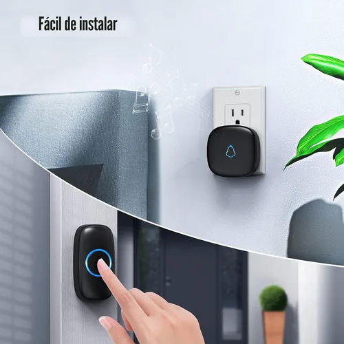 Vista 2 de SECRUI - Timbre inalámbrico con 2 receptores, timbre impermeable que funciona a 1000 pies de alcance 58 campanas, 5 niveles de volumen, luz LED