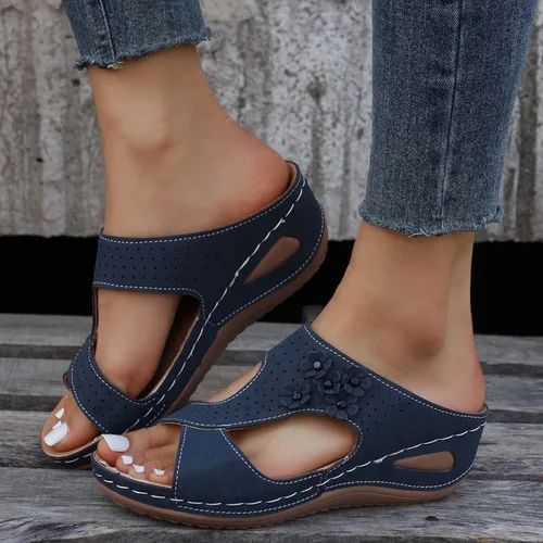Vista 2 de Sandalias para mujer, casuales, de verano, para mujer, elegantes, de verano, ahuecadas, vintage, sandalias de cuña estilo gladiador, zapatos