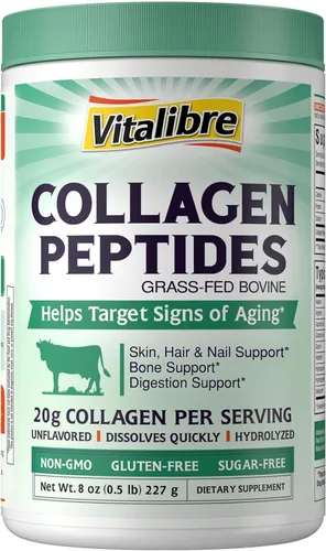 Vista 10 de Vitalibre Péptidos de colágeno bovino en polvo para mujeres y hombres, proteína de colágeno hidrolizada alimentada con pasto tipo I y III, piel