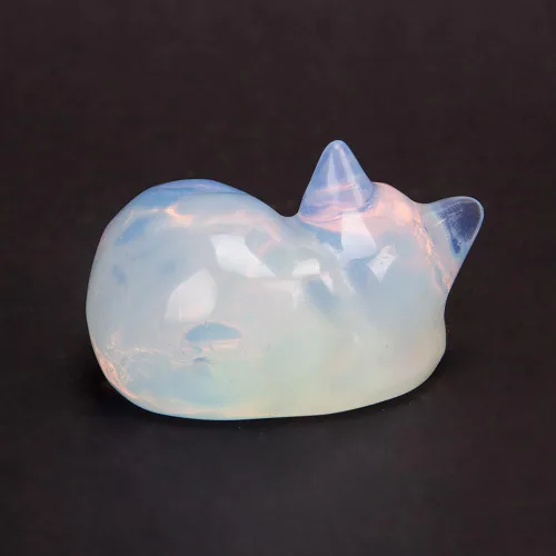 Vista 6 de ZORZA 1 estatua de gato de ópalo tallada a mano de 2 pulgadas para curación, estatua natural de gato dormido de opalita para colección y decoración