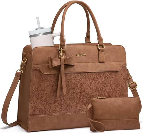 Vista 14 de LOVEVOOK Bolso para laptop de mano para mujer, bolso de trabajo de cuero, bolso de negocios impermeable para profesora, bolso de mano grande