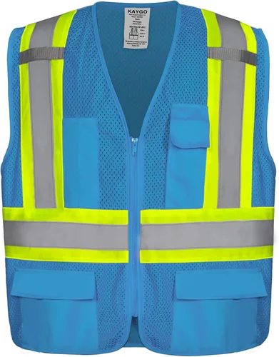 Vista 11 de KAYGO Chaleco de seguridad reflectante de alta visibilidad con bolsillos Poliéster transpirable ligero, de dos tonos, para construcción, almacén