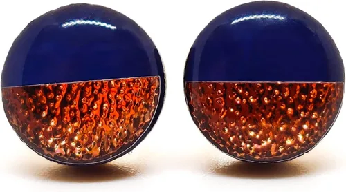Vista 10 de Dos tonos con aretes de 10 mm de metal martillado falso, aretes redondos para mujeres, niñas y hombres, hechos a mano, postes de acero inoxidable
