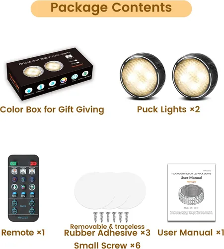 Vista 5 de Luces LED de disco con control remoto, luces inalámbricas de armario que funcionan con pilas, luces debajo del gabinete, luces de empuje, luces que