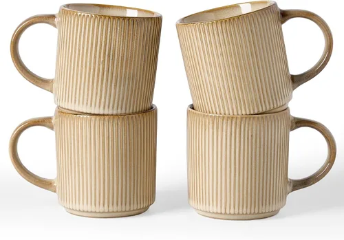 Vista 72 de famiware Juego de 4 tazas de café de 12 onzas, tazas de cerámica con asa Negro (Star-Black)