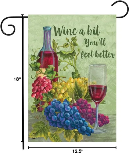 Vista 2 de Wine a Bit You'll Feel Better - Bandera de jardín con uvas y vino de 12.5 x 18 pulgadas Briarwood Lane Vino un poco
