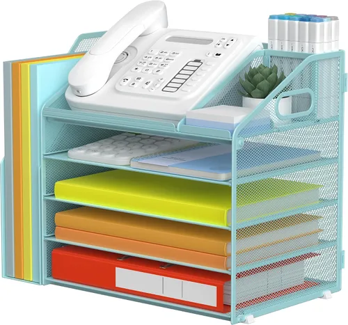 Vista 20 de DocNest - Organizador de archivos de 4 niveles con bandeja para cartas, organizador de escritorio de malla con asa, organizadores de escritorio