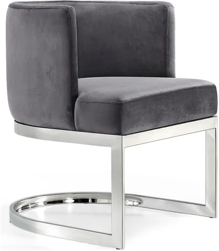 Vista 3 de Home Square Juego de 2 sillas de comedor tapizadas de terciopelo con base de metal plateado en forma de U en color gris