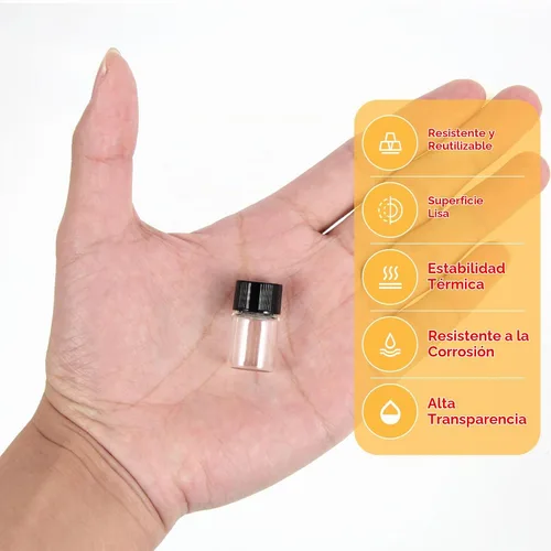 Vista 4 de viales de vidrio transparente de 2 ml con tapas de rosca y tapones de plástico, vial pequeño de muestra de líquido de 1/2 dracma, vial a prueba