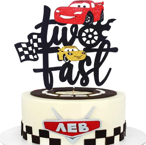 Vista 5 de MEMOVAN Decoración para Pastel de Auto de Carreras 2do Decoración para Pastel Two Fast Decoración para Pastel de Auto de Carreras Cumpleaños para 1