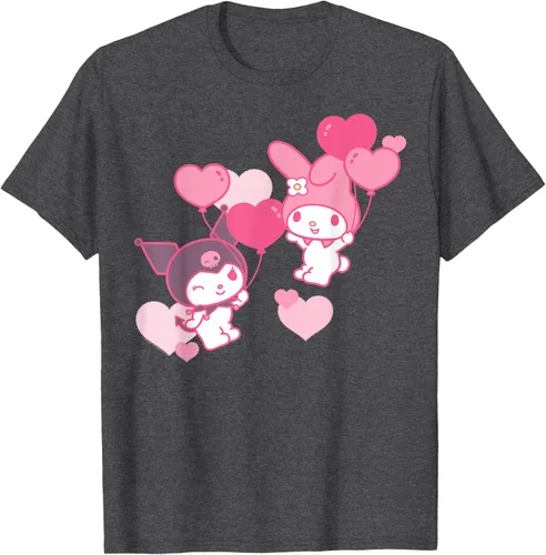 Vista 39 de Camiseta de My Melody y Kuromi con corazones del Día de San Valentín Negro