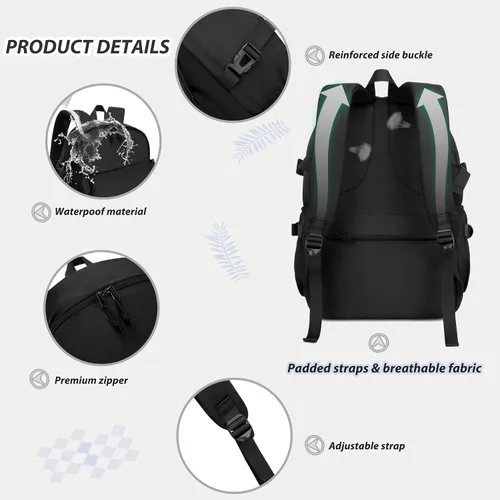 Vista 4 de Caoroky knight Mochila para portátil universitaria para hombres y mujeres, mochila grande para libros, ligera, mochila de viaje y día a día, Negro
