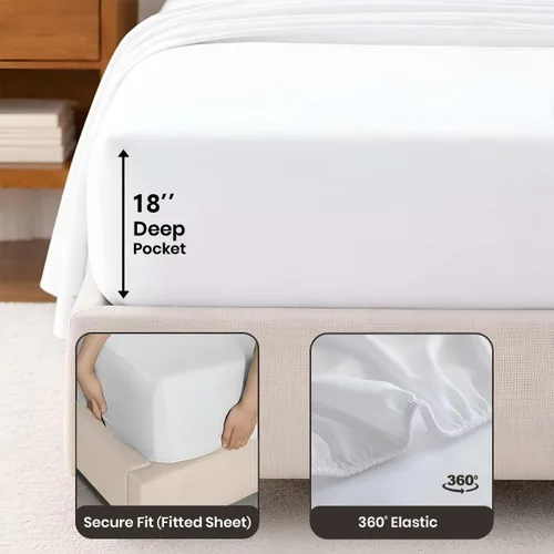 Vista 3 de SGI bedding Sábanas 100% algodón egipcio tamaño individual – Sábanas refrescantes, ropa de cama blanca suave y transpirable, ropa de cama de lujo