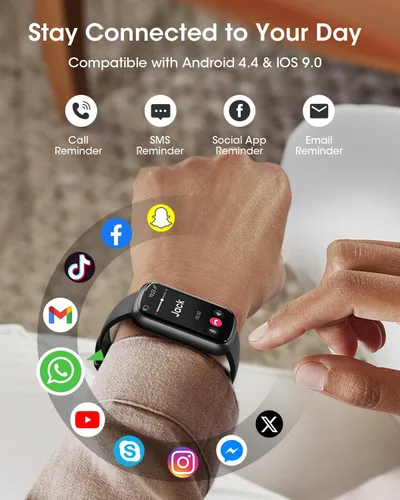 Vista 5 de Rastreador de salud y fitness para hombres y mujeres: reloj inteligente con monitor de ritmo cardíaco 24H, oxígeno en sangre, rastreador de sueño