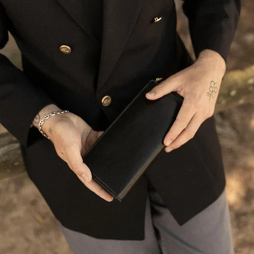Vista 3 de Time Resistance Cartera Larga de Cuero - Cartera de Traje - Cartera de Cuero Bifold para Hombres - Cartera de Chequera - Cartera Alta para Tarjetas