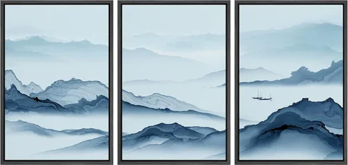 Vista 20 de NWT Lienzo enmarcado para pared, juego de arte en acuarela pastel, bosque de montaña oscura, naturaleza silvestre, ilustraciones de arte moderno