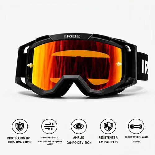 Vista 7 de I RIDE Airtime Motocross Goggles Montura Negra - Lentes Pop Naranja