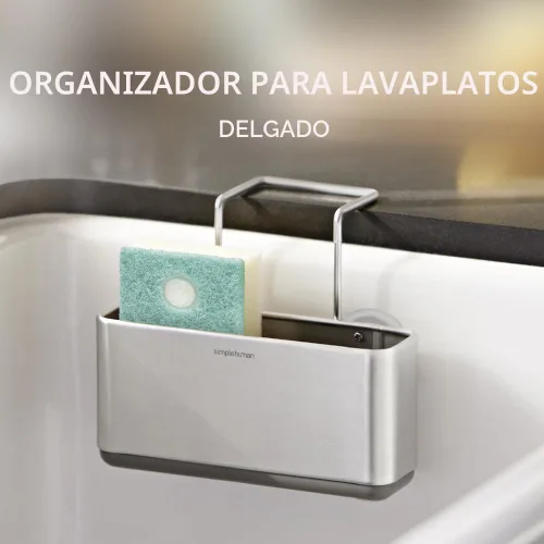 Vista 2 de simplehuman Soporte para esponja delgado para fregadero, acero inoxidable cepillado, color plateado