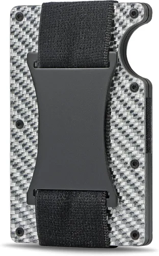 Vista 3 de Clip de dinero de fibra de carbono, diseño delgado, tarjetero para hombre, protección RFID, cartera de fibra de carbono, Fibra de carbono plateado